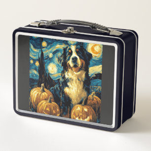 Cute Bernese mountain Dog Halloween Jack O Lantern Metal Lunch Box