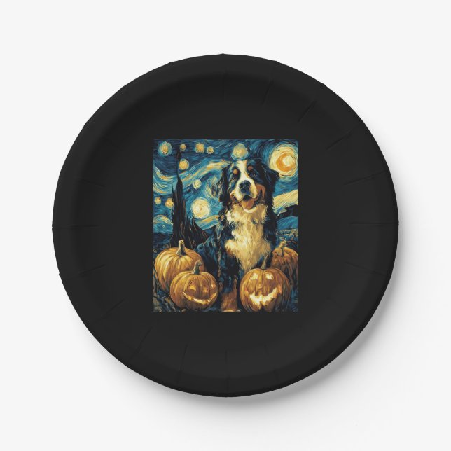 Cute Bernese mountain Dog Halloween Jack O Lantern Paper Plate (Front)