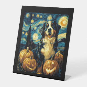 Cute Bernese mountain Dog Halloween Jack O Lantern Pedestal Sign