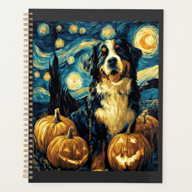Cute Bernese mountain Dog Halloween Jack O Lantern Planner (Front)