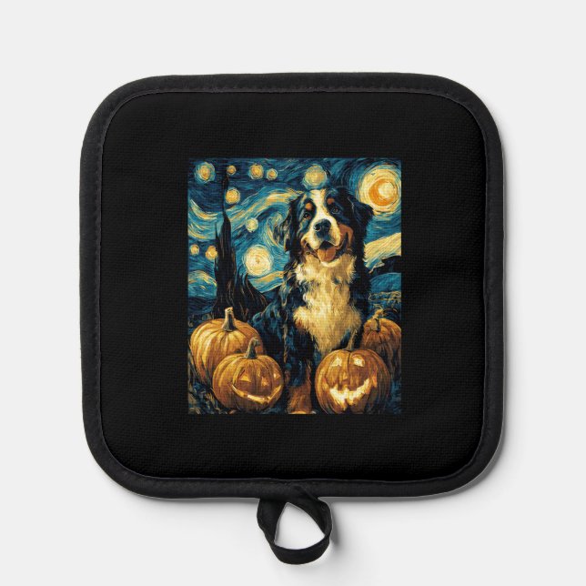 Cute Bernese mountain Dog Halloween Jack O Lantern Pot Holder (Front)