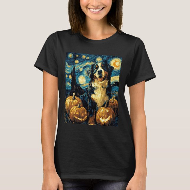 Cute Bernese mountain Dog Halloween Jack O Lantern T-Shirt (Front)