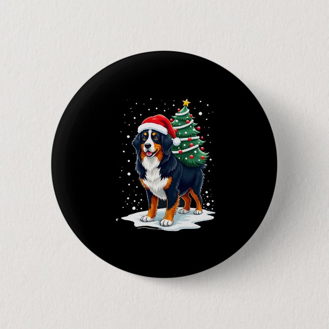 Cute Bernese Mountain Dog in a Christmas Tree for  6 Cm Round Badge (Front)
