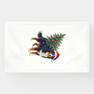Cute Bernese Mountain Dog in a Christmas Tree for  Banner