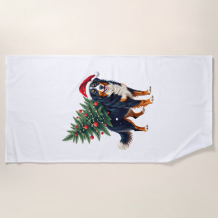 Cute Bernese Mountain Dog in a Christmas Tree for Beach Towel