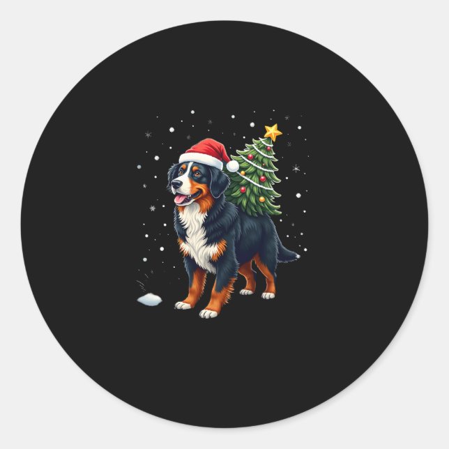 Cute Bernese Mountain Dog in a Christmas Tree for  Classic Round Sticker (Front)