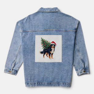 Cute Bernese Mountain Dog in a Christmas Tree for Denim Jacket