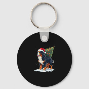 Cute Bernese Mountain Dog in a Christmas Tree for  Key Ring