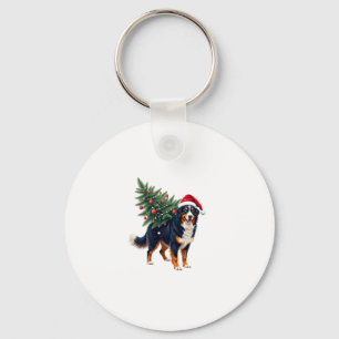 Cute Bernese Mountain Dog in a Christmas Tree for  Key Ring