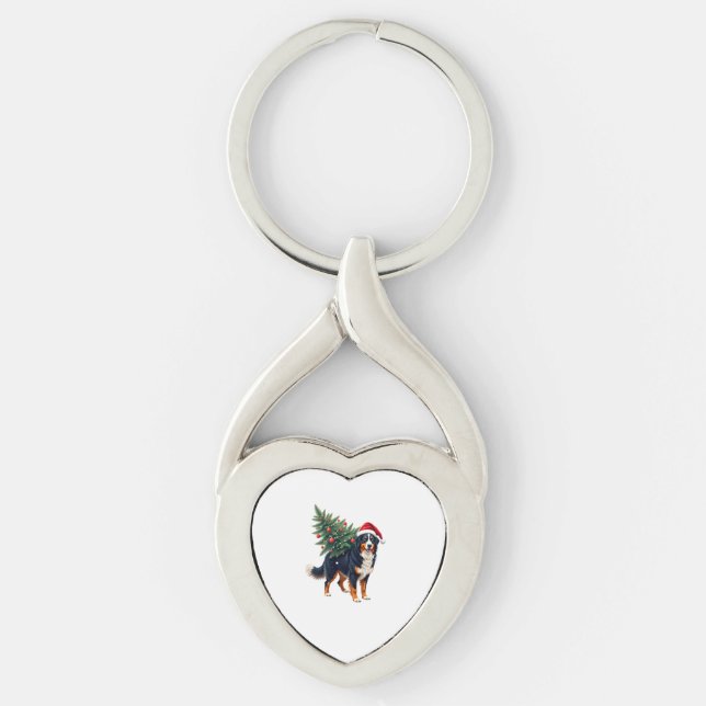 Cute Bernese Mountain Dog in a Christmas Tree for  Key Ring (Front)