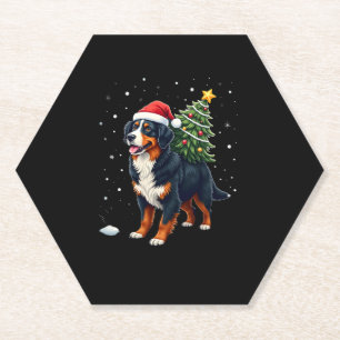 Cute Bernese Mountain Dog in a Christmas Tree for Paper Coaster