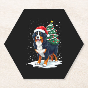 Cute Bernese Mountain Dog in a Christmas Tree for Paper Coaster