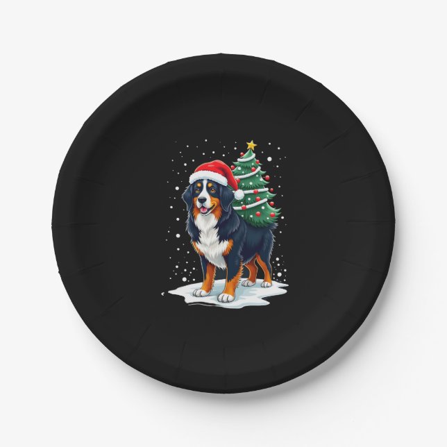 Cute Bernese Mountain Dog in a Christmas Tree for  Paper Plate (Front)