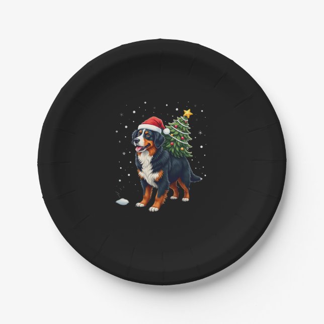Cute Bernese Mountain Dog in a Christmas Tree for  Paper Plate (Front)