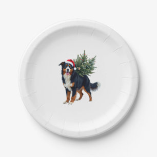 Cute Bernese Mountain Dog in a Christmas Tree for Paper Plate