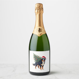 Cute Bernese Mountain Dog in a Christmas Tree for  Sparkling Wine Label