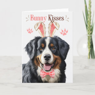 Cute Bernese Mountain Dog in Bunny Ears Easter Holiday Card