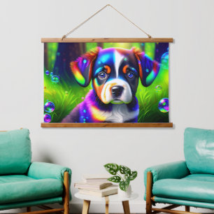 Cute bernese mountain dog puppy in the meadow  hanging tapestry