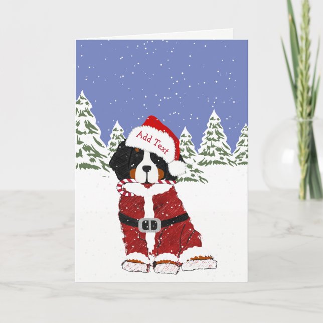Cute Bernese Mountain Dog Santa Paws Holiday Card (Front)