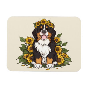Cute Bernese Mountain Dog Wearing Sunflower Crown Magnet