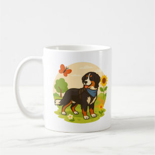 Cute Bernese Mountain Dog with Sunflower & Butterf Coffee Mug