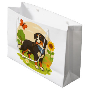Cute Bernese Mountain Dog with Sunflower & Butterf Large Gift Bag