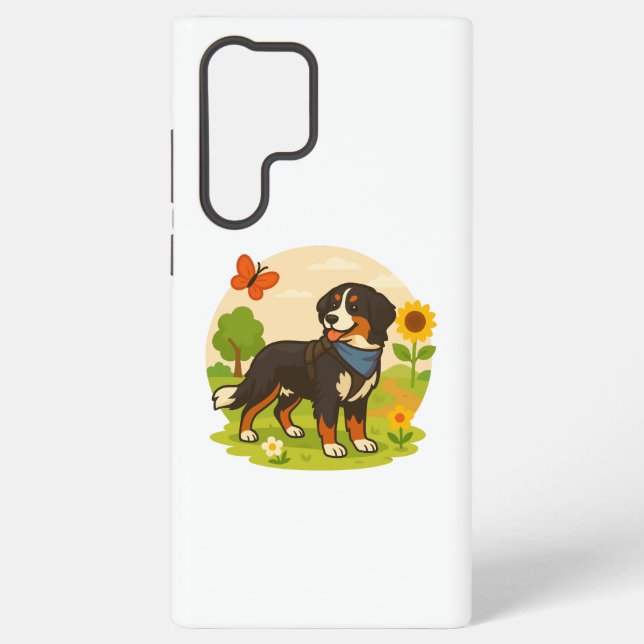 Cute Bernese Mountain Dog with Sunflower & Butterf Samsung Galaxy S22 Ultra Case (Back)
