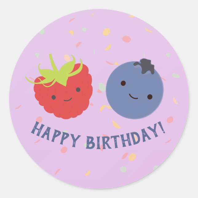 Cute Berry Berry Happy Birthday Kawaii Berries Classic Round Sticker (Front)