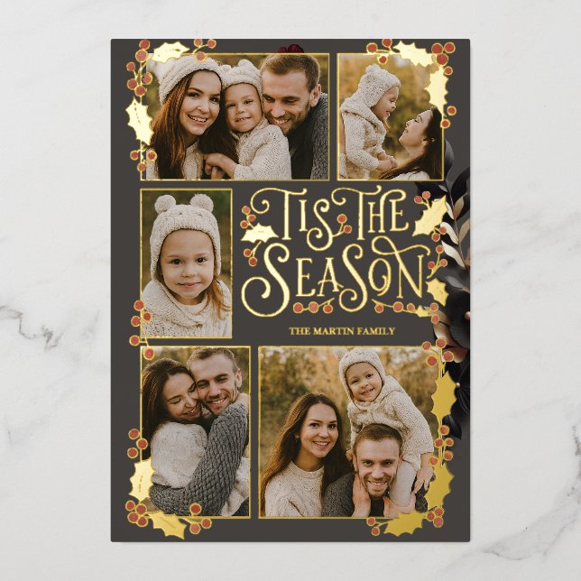 Cute Berry Christmas  Foil Holiday Card (Front)