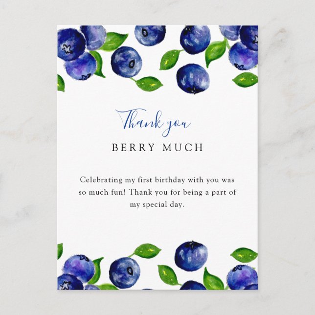Cute Berry First Birthday Blueberry Thank you Postcard (Front)