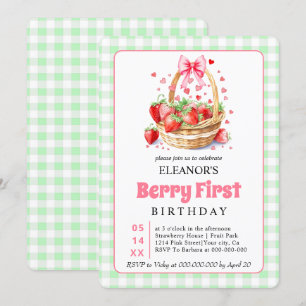Cute Berry First Birthday strawberries for girls Invitation
