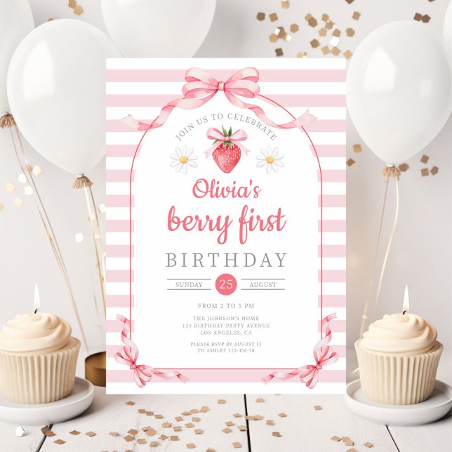 Cute Berry First Girl 1st Birthday Invitation (Cute Berry First Girl 1st Birthday Invitation)