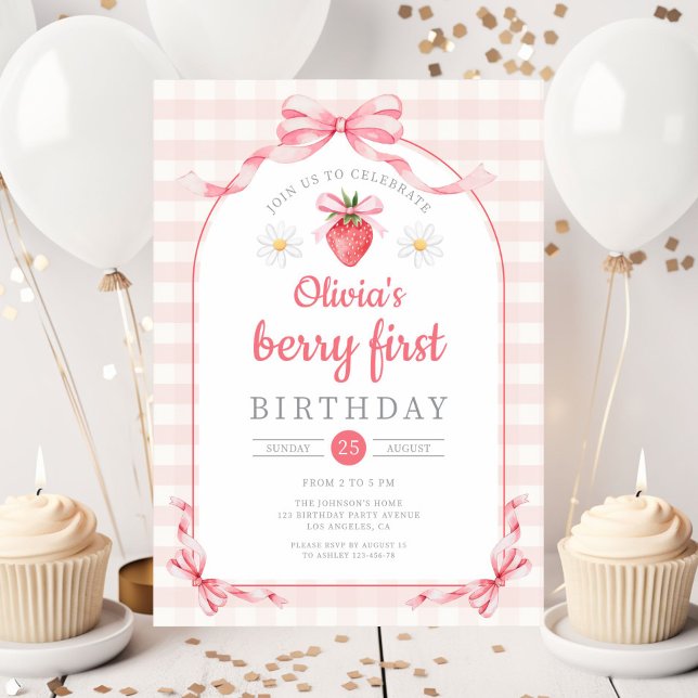 Cute Berry First Girl 1st Birthday Invitation (Cute Berry First Girl 1st Birthday Invitation)