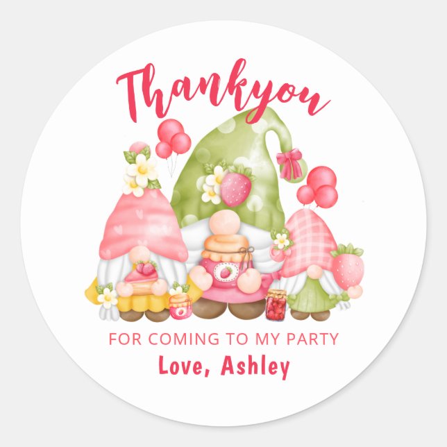 Cute Berry First Party Thank You Classic Round Sticker (Front)