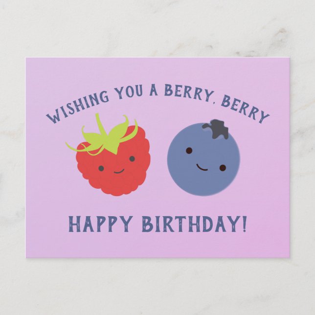 Cute Berry Happy Birthday Kawaii Berries Postcard (Front)