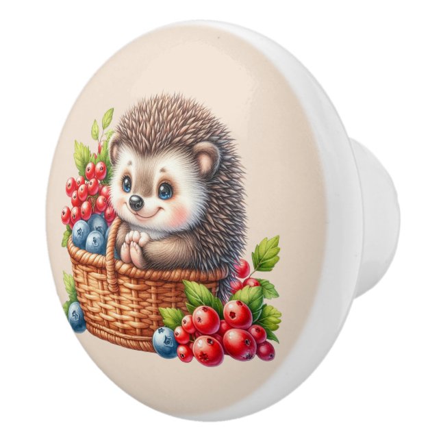 Cute berry hedgehog lovers kitchen  ceramic knob (Right)