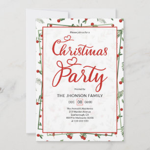 Cute Berry Pattern Calligraphy Christmas Party Invitation