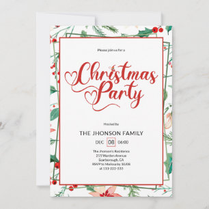 Cute Berry Pattern Calligraphy Christmas Party Invitation