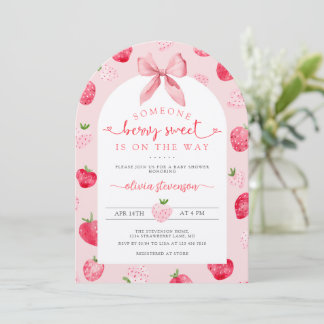 Cute Berry Sweet Baby Shower Strawberries Pink Invitation