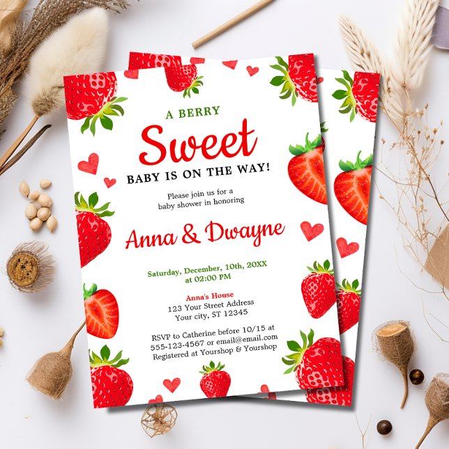 Cute Berry Sweet Baby Strawberry Baby Shower Invitation (Creator Uploaded)