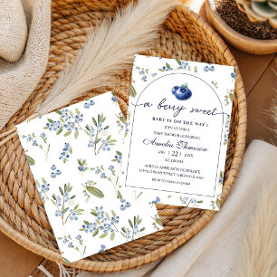 Cute Berry Sweet Blue Gingham Baby Shower Invitation