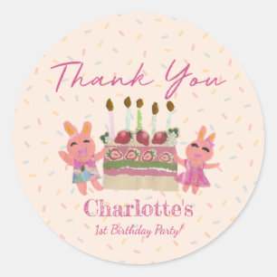 Cute Berry Sweet Bunnies   Pink Birthday Party Classic Round Sticker