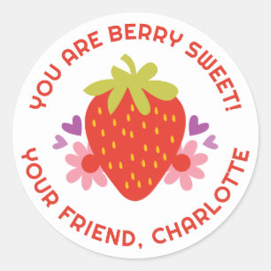 Cute Berry Sweet Kids Strawberry Valentine Classic Round Sticker