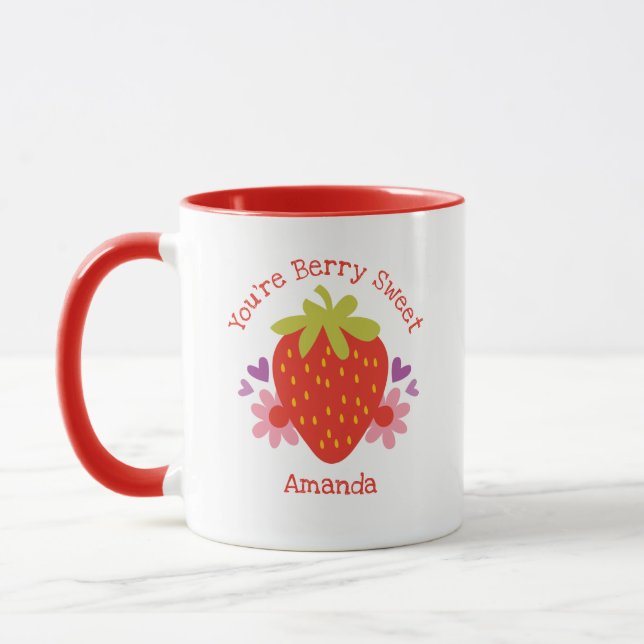 Cute Berry Sweet Red Strawberry Floral Mug (Left)