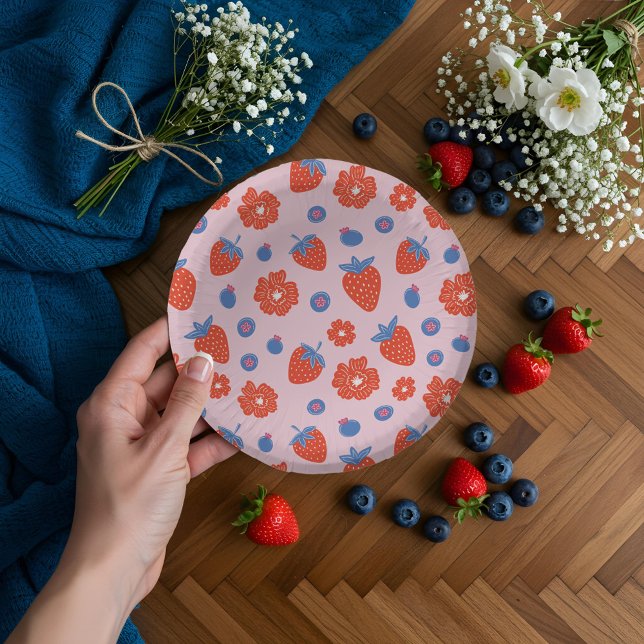 Cute Berry Sweet Strawberry Blueberry Baby Shower Paper Plate (Cute Berry Sweet Strawberry Blueberry Baby Shower Paper Bowls)