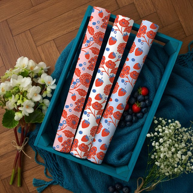 Cute Berry Sweet Strawberry Blueberry Baby Shower  Wrapping Paper Sheet (Cute Berry Sweet Strawberry Blueberry Baby Shower Wrapping Paper Sheets)