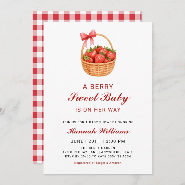 Cute Berry Sweet Strawberry Girl Baby Shower Invitation (Front/Back)
