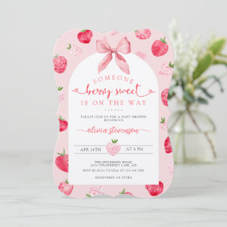 Cute Berry Sweet Strawberry Pink Baby Shower Invitation