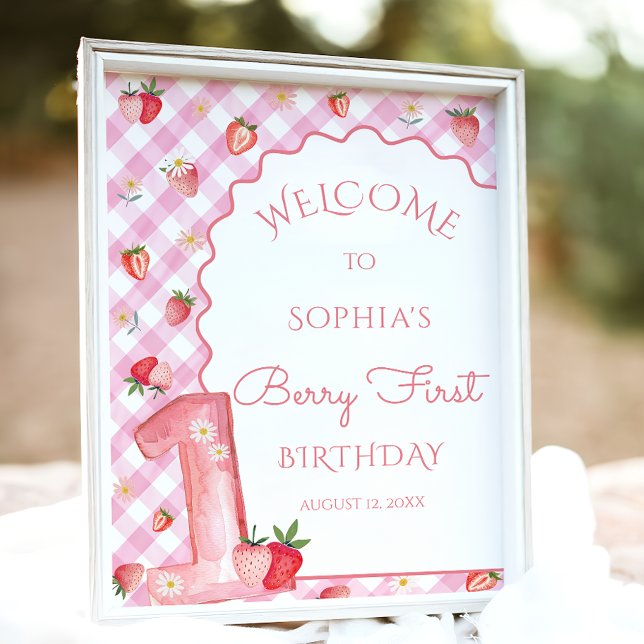 Cute Berry Wavy First 1st Birthday Welcome Poster (Creator Uploaded)