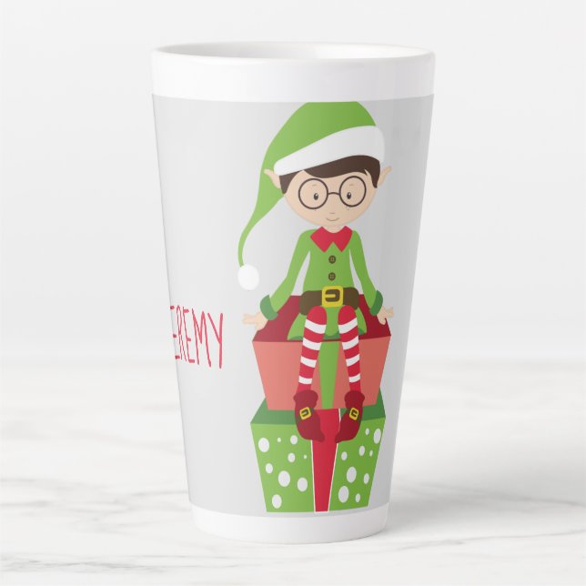 Cute Bespeckled Elf Personalised Latte Mug (Front)